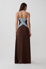 Bray Knit & Lace Maxi Dress - Chocolate/Blue