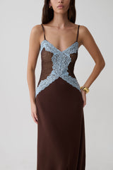 Bray Knit & Lace Maxi Dress - Chocolate/Blue