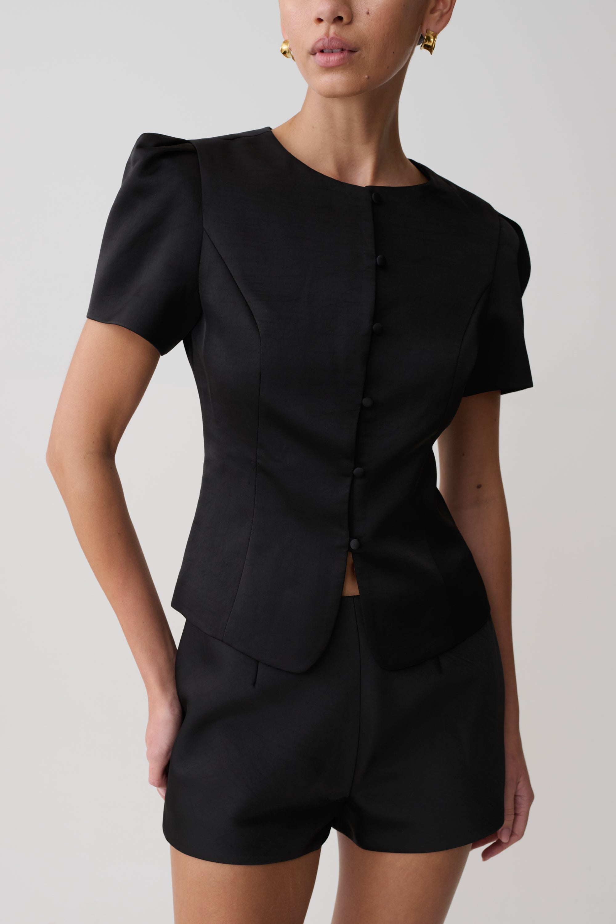 Anne Satin Mini Short - Black