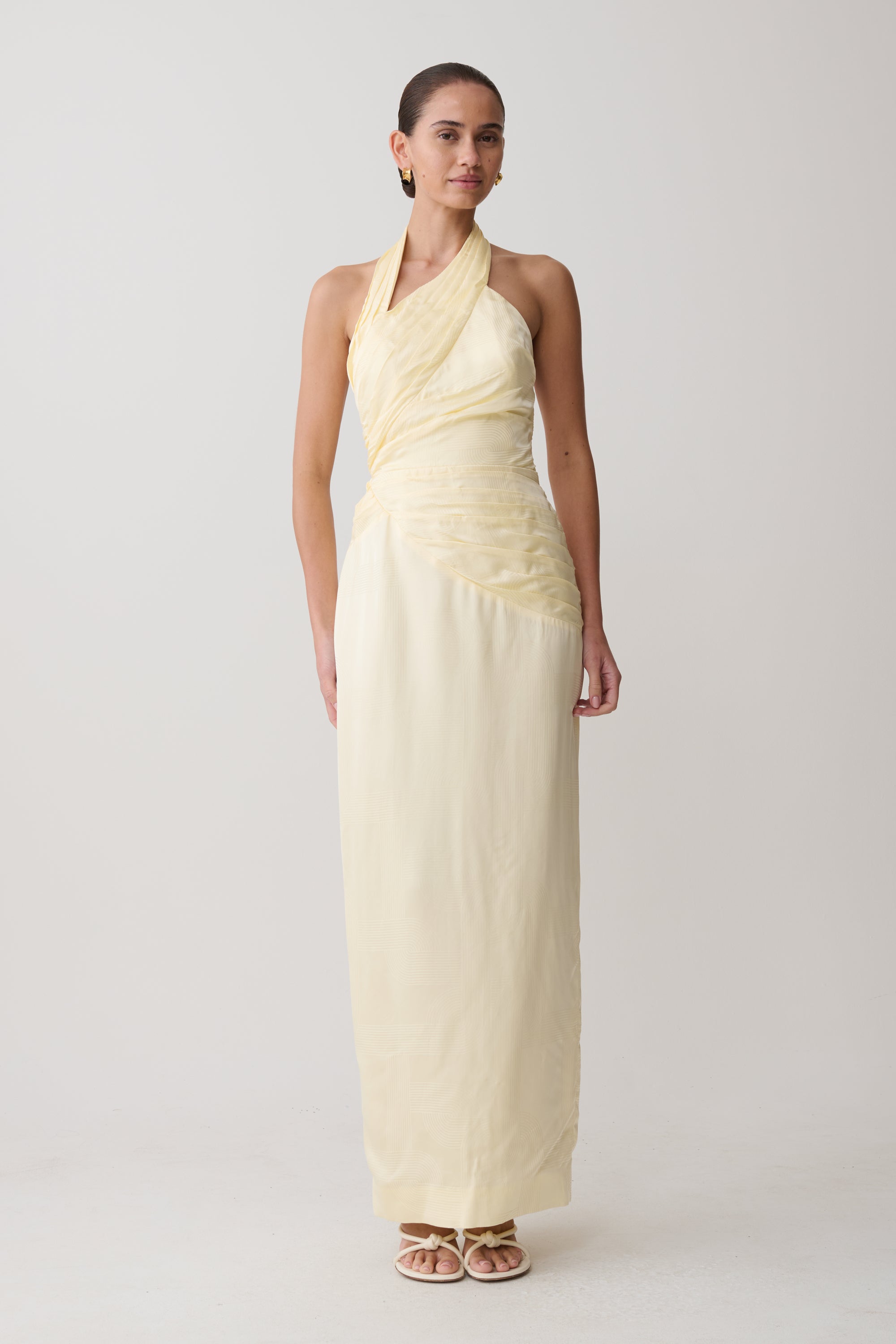 Chiara Halter Satin Maxi Dress - Buttermilk
