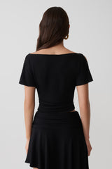 Talise Modal Flounce Short Sleeve Top - Black