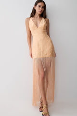Abigail V Neck Fringe Maxi Dress - Orange