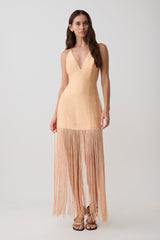 Abigail V Neck Fringe Maxi Dress - Orange