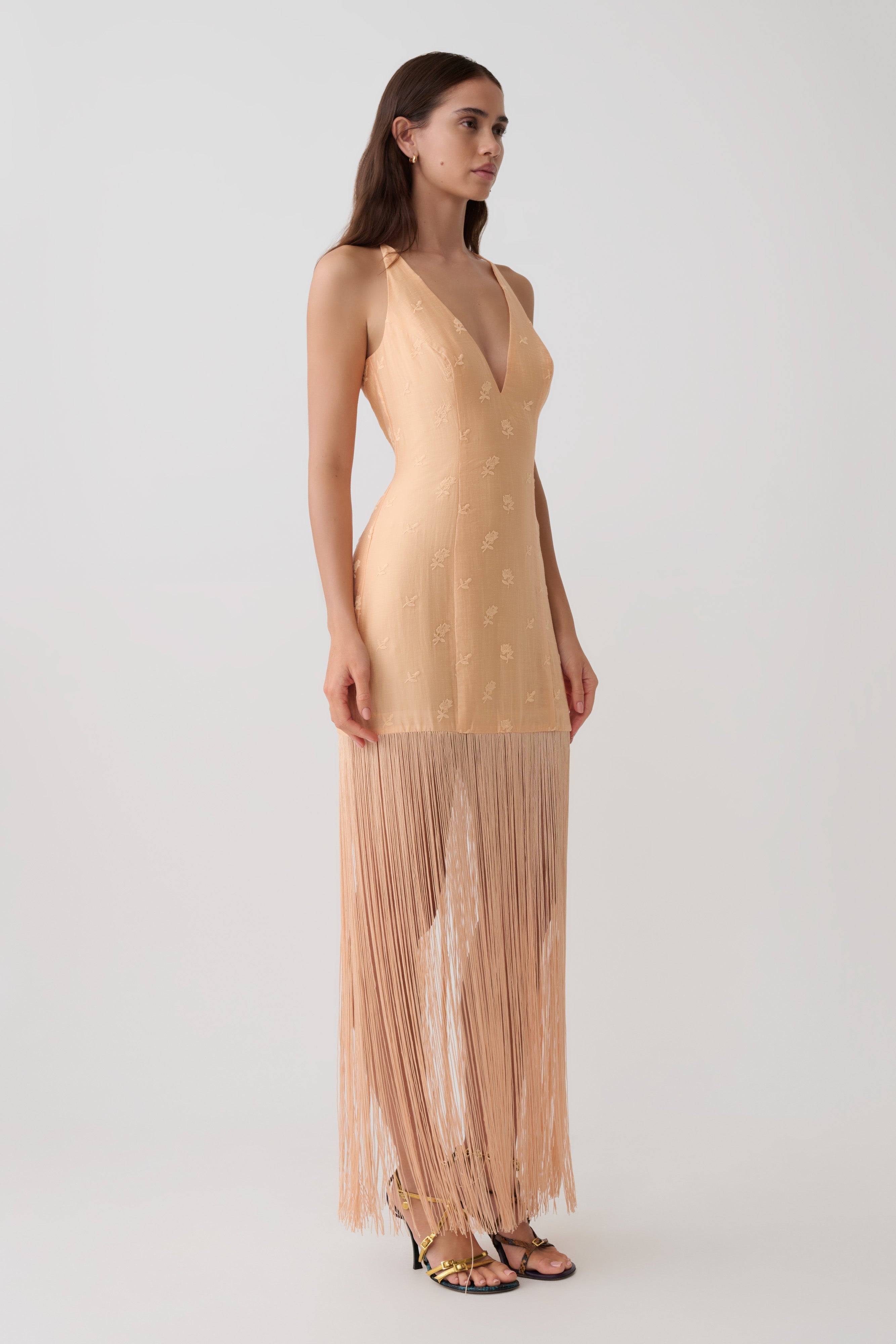 Abigail V Neck Fringe Maxi Dress - Orange