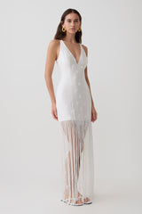 Abigail V Neck Fringe Maxi Dress - White