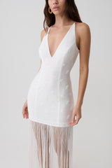 Abigail V Neck Fringe Maxi Dress - White