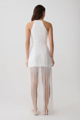 Abigail V Neck Fringe Maxi Dress - White