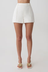 Melody Linen Short With Lace - White