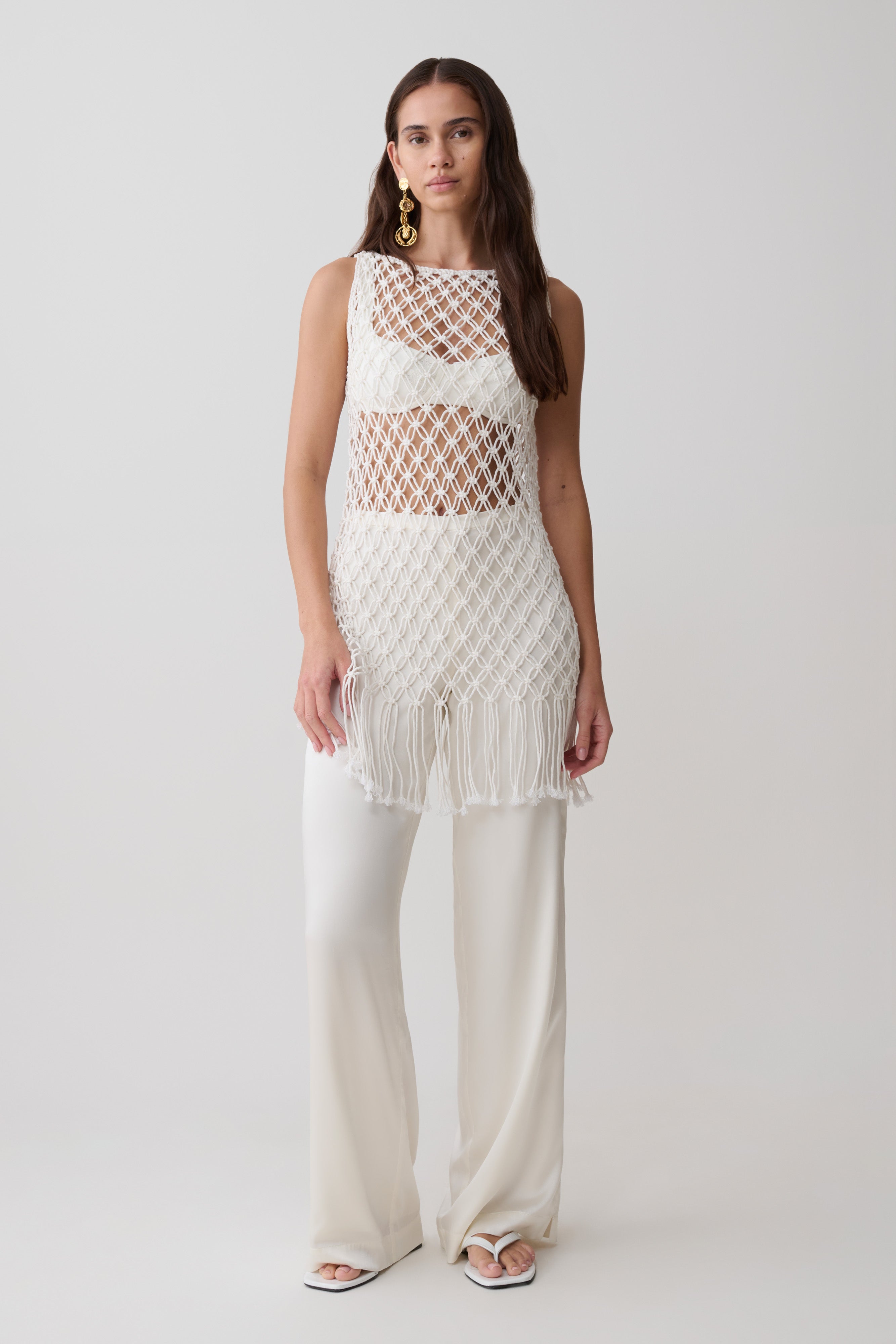 Devlin Macrame Tassel Mini Dress - Ivory