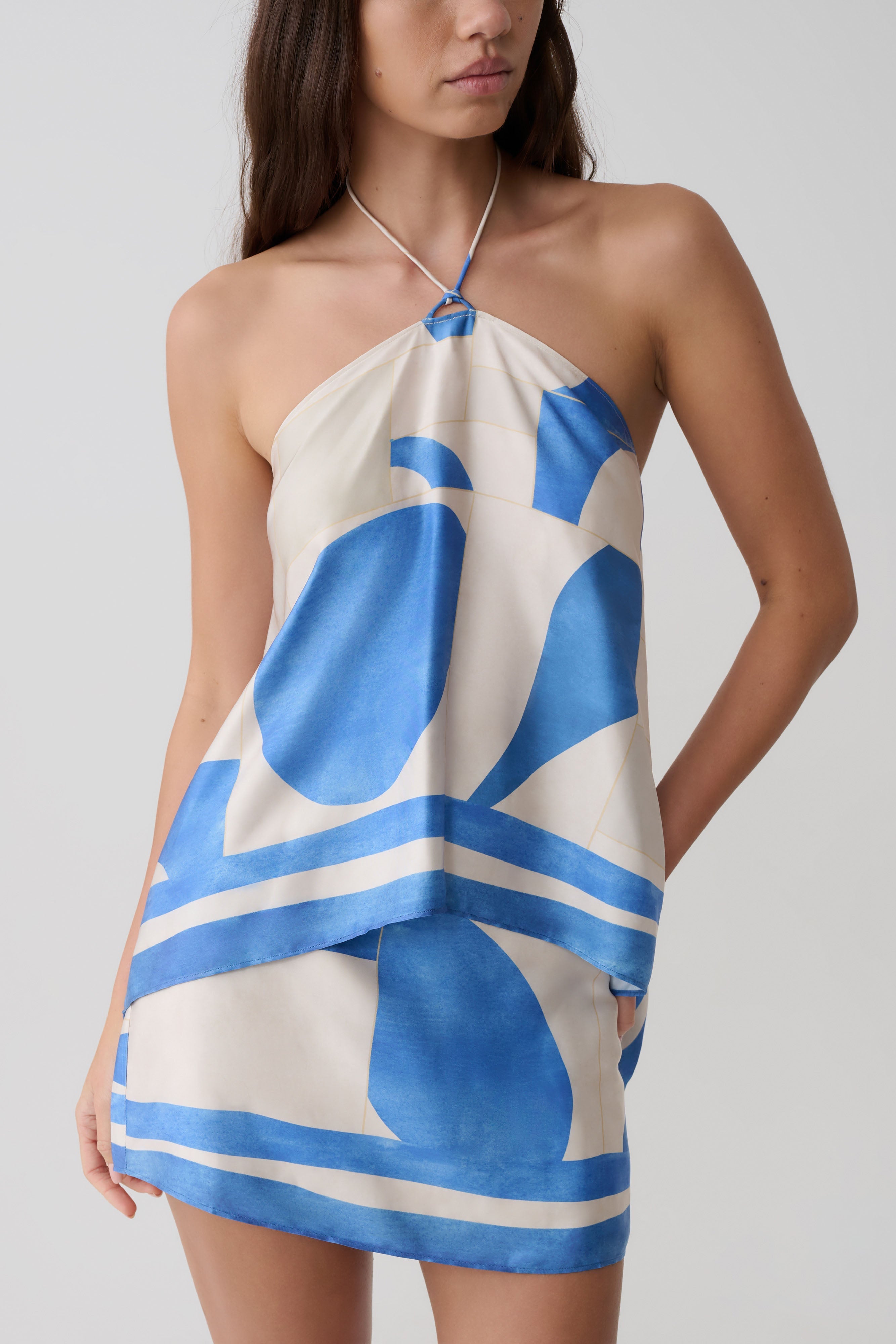 Adelaide Satin Mini Skirt - Blue Geo Tile Print