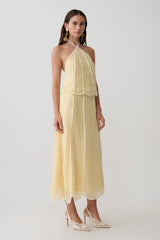 Georgia Panelled Halter Sleeveless Top - Butter