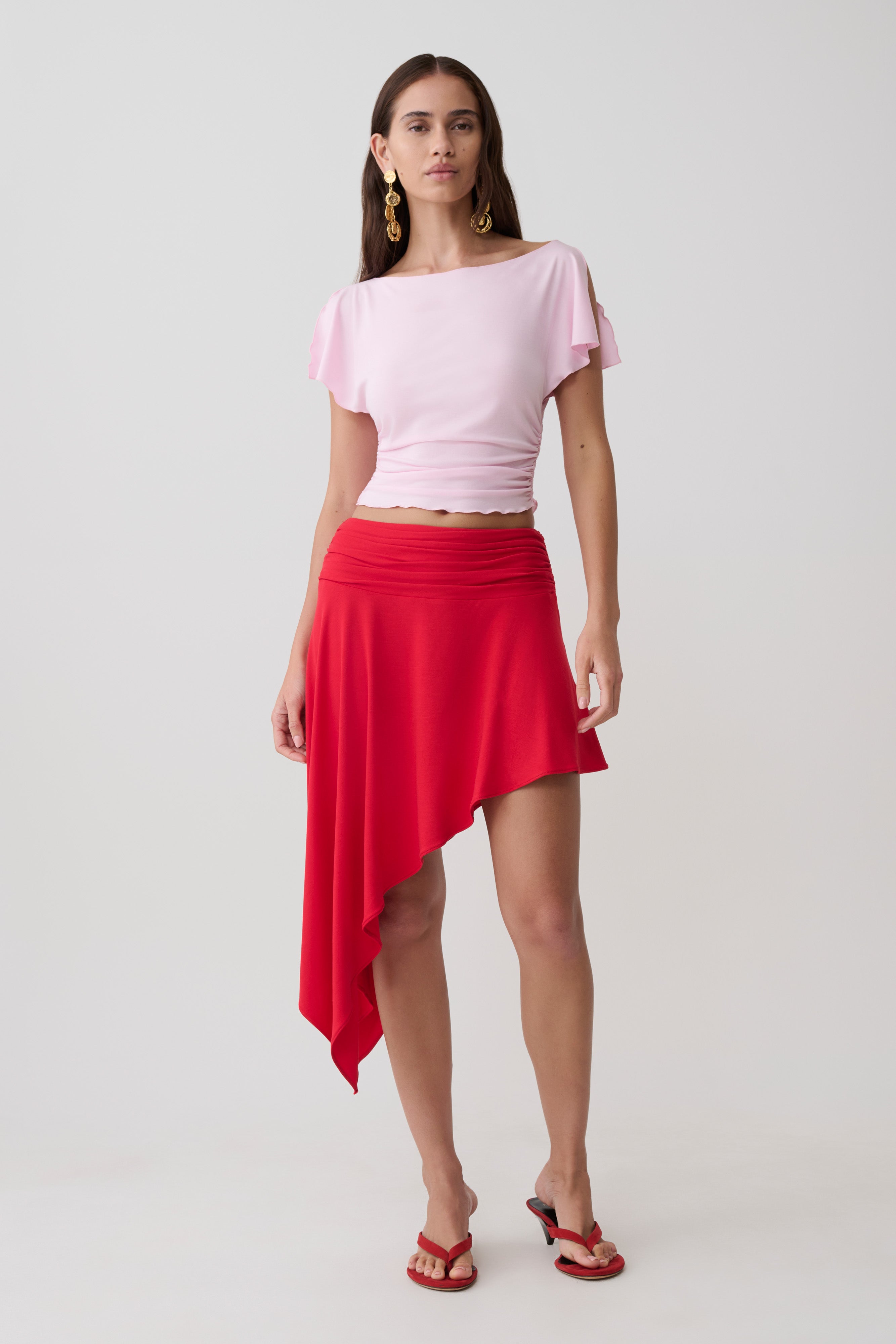Talise Modal Hankie Midi Skirt - Red