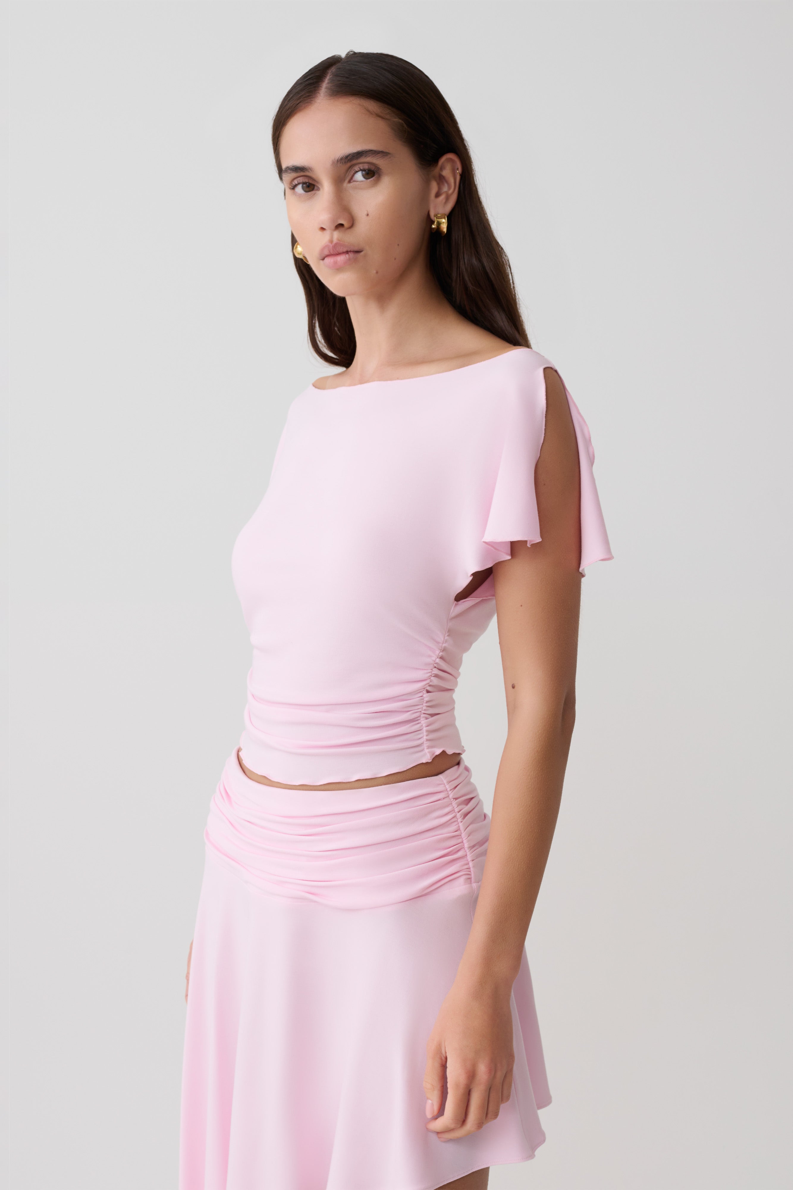 Talise Modal Flounce Short Sleeve Top - Ballet Pink