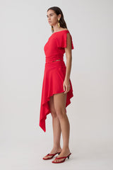 Talise Modal Flounce Short Sleeve Top - Red