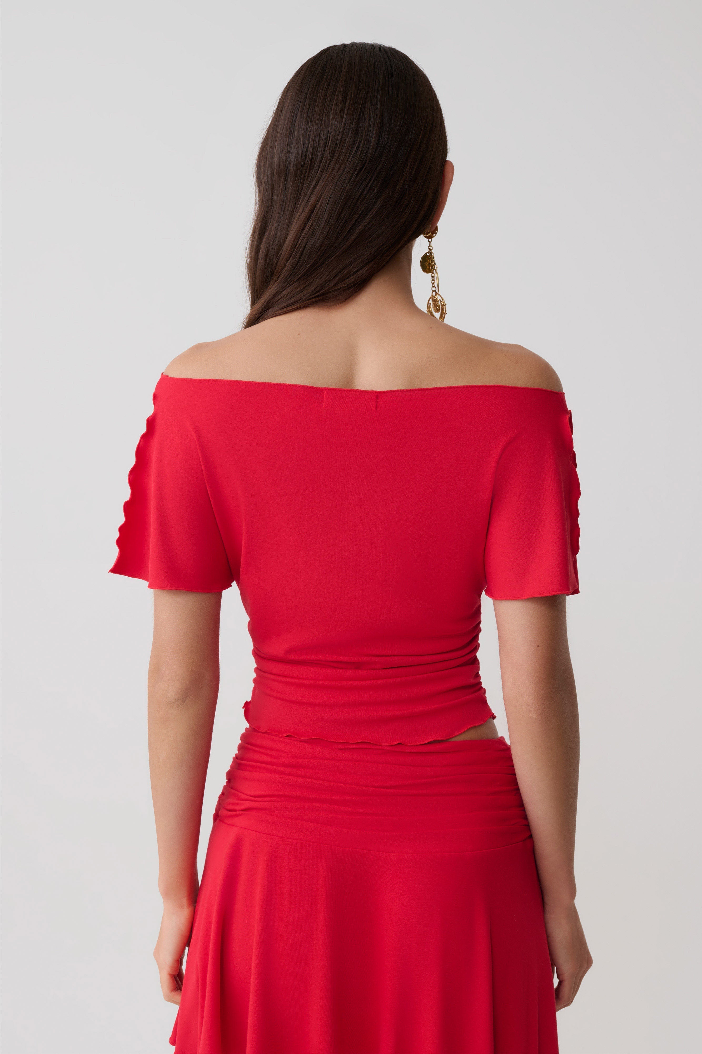 Talise Modal Flounce Short Sleeve Top - Red