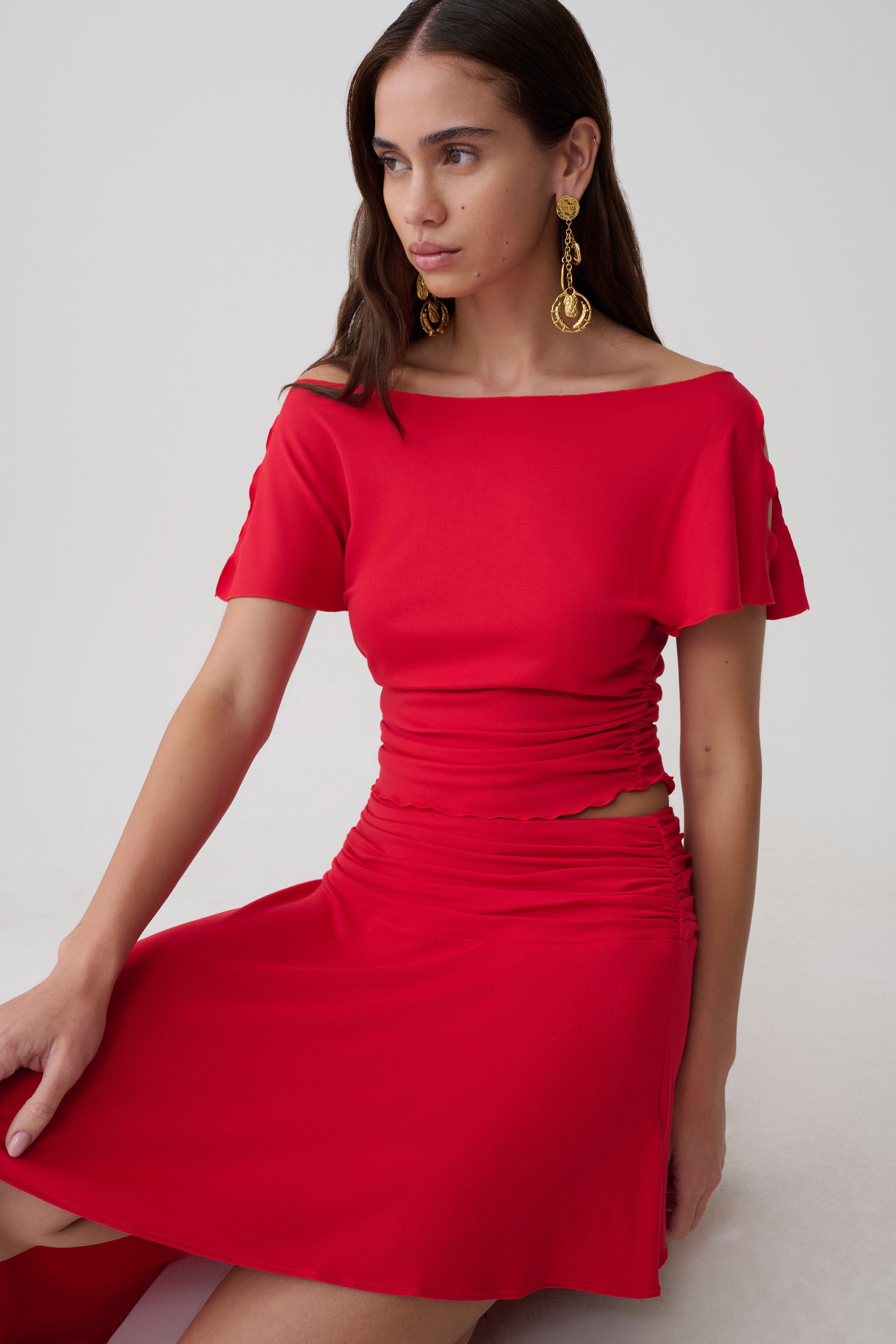Talise Modal Flounce Short Sleeve Top - Red