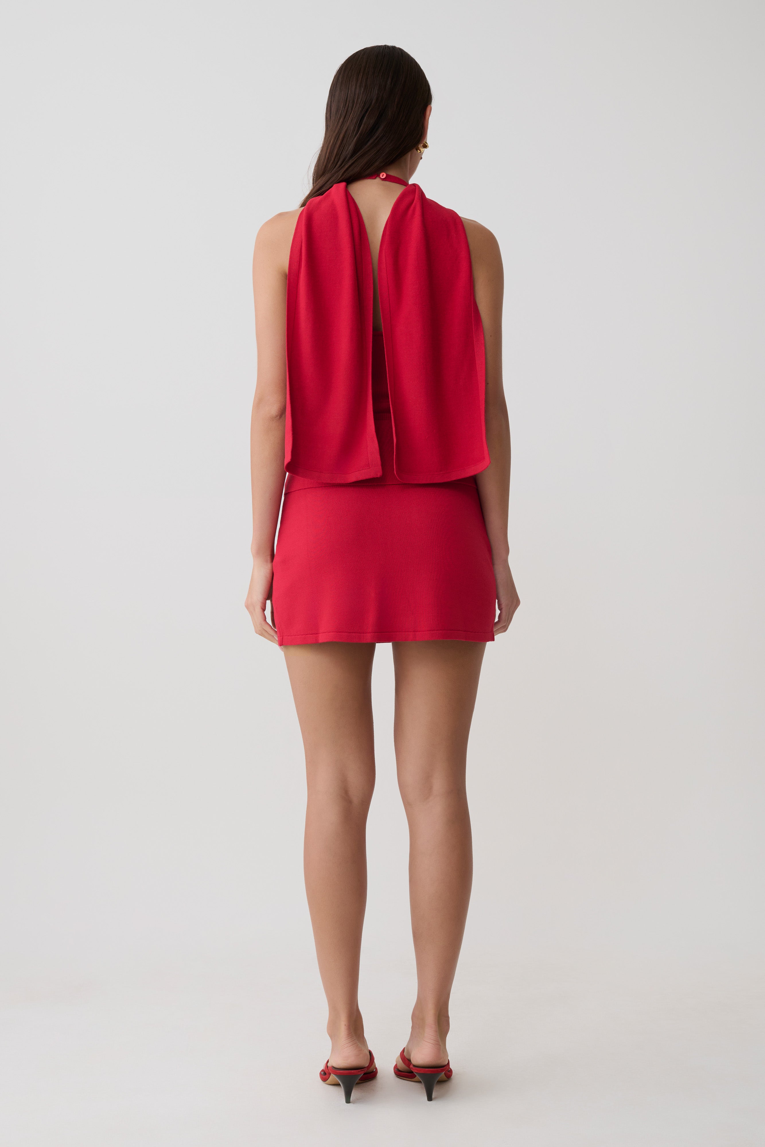 Misty Halter Backless Knit Top - Red