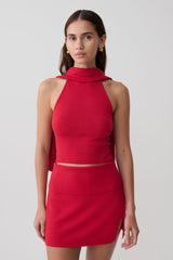 Misty Halter Backless Knit Top - Red
