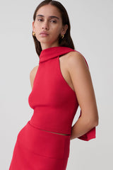 Misty Halter Backless Knit Top - Red