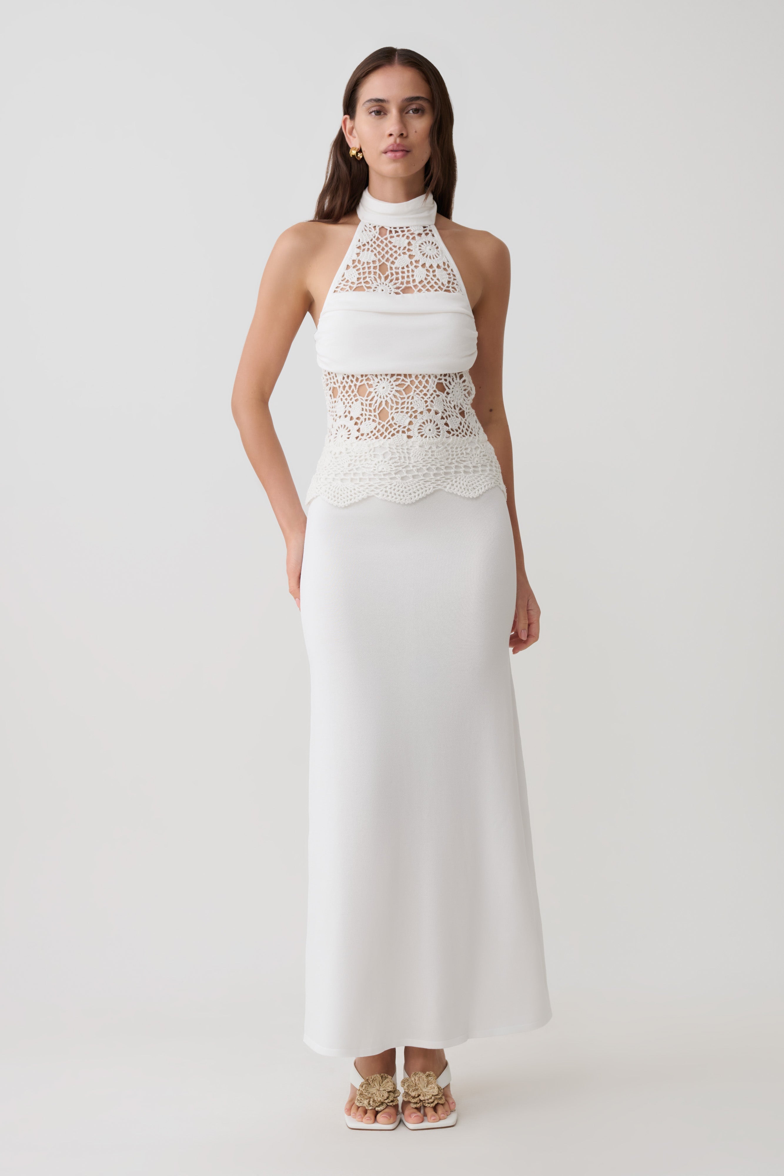Tessie Knit & Crochet Maxi Dress - Ivory