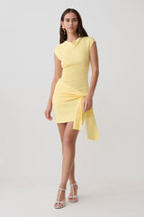 Freida Knit Mini Dress With Sash - Lemon