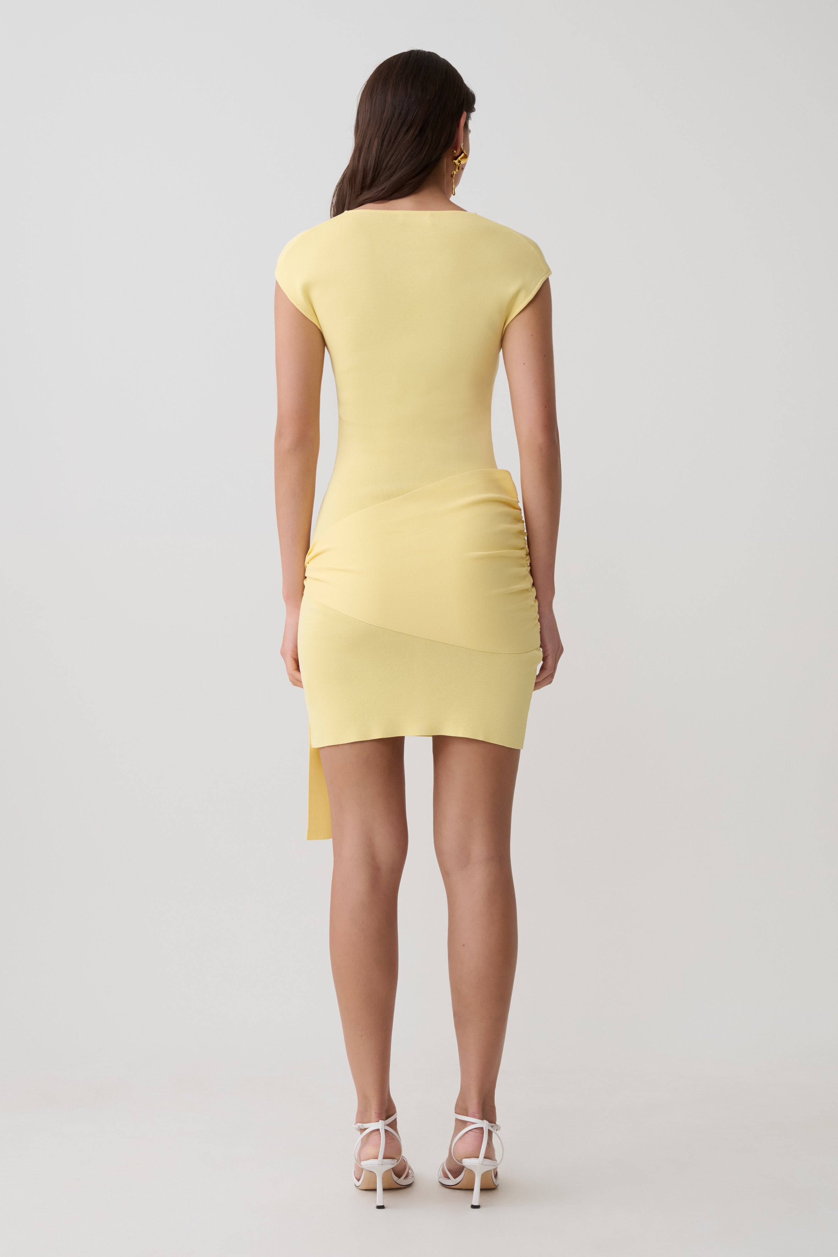 Freida Knit Mini Dress With Sash - Lemon