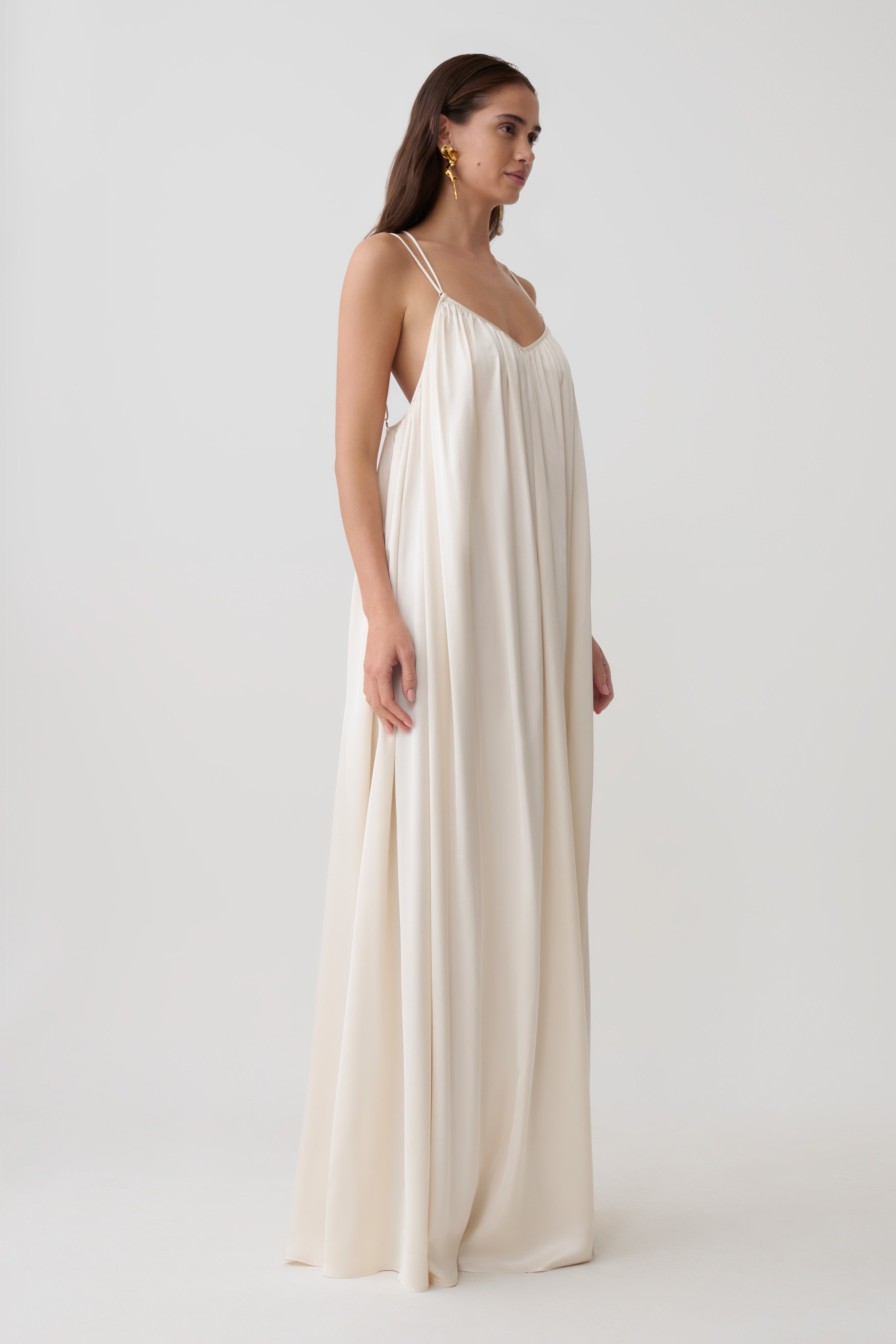Adriana Satin Gathered Maxi Dress - Buttercream