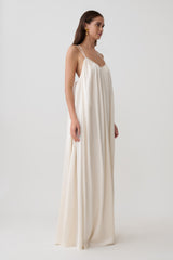 Adriana Satin Gathered Maxi Dress - Buttercream