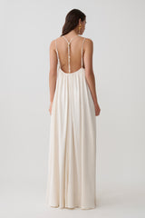 Adriana Satin Gathered Maxi Dress - Buttercream