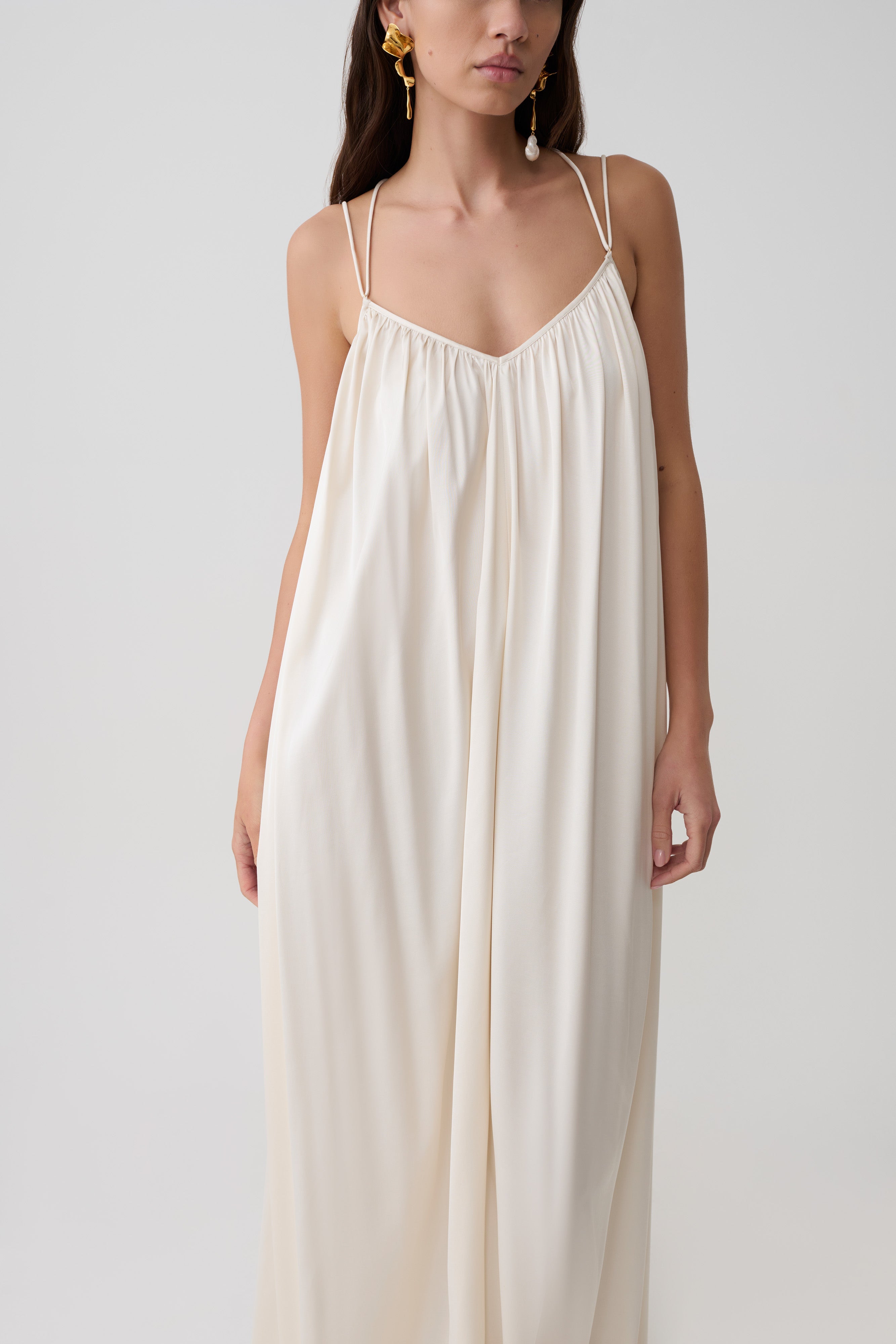 Adriana Satin Gathered Maxi Dress - Buttercream