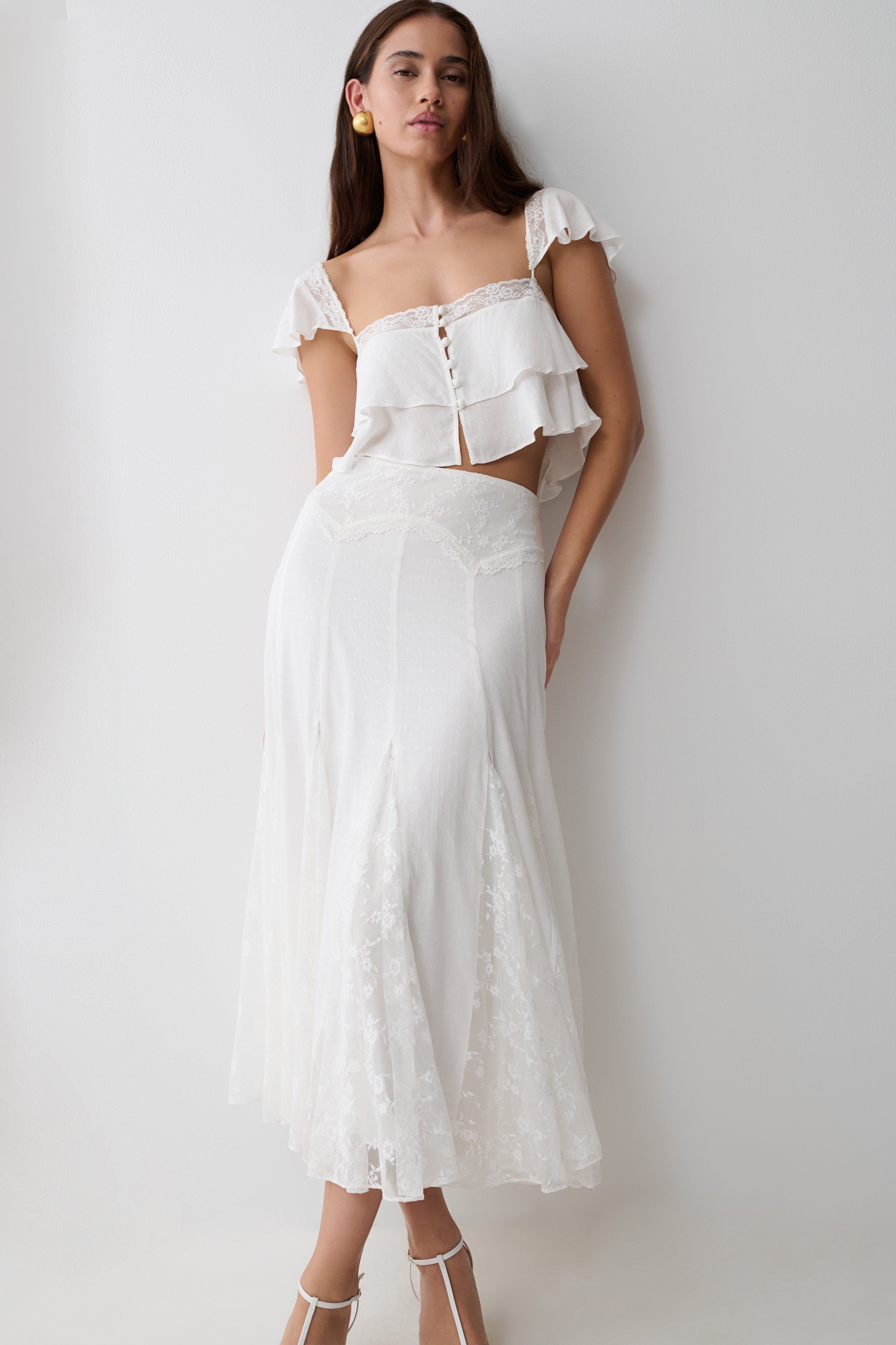 Skylar Lace Sleeveless Crop Top - White