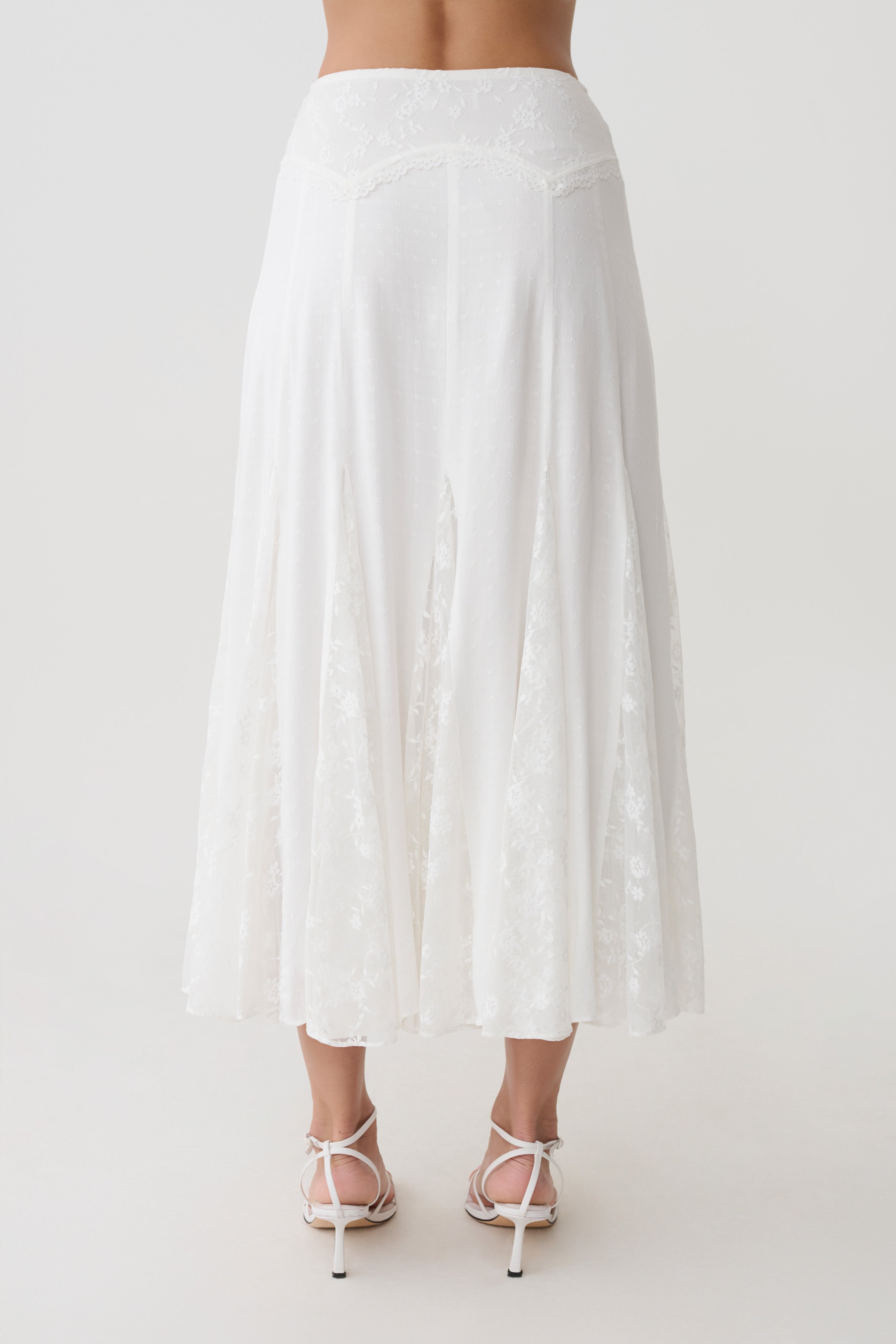 Skylar Lace Panelled Midi Skirt - White