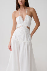 Fiona Linen Halter Maxi Dress - White