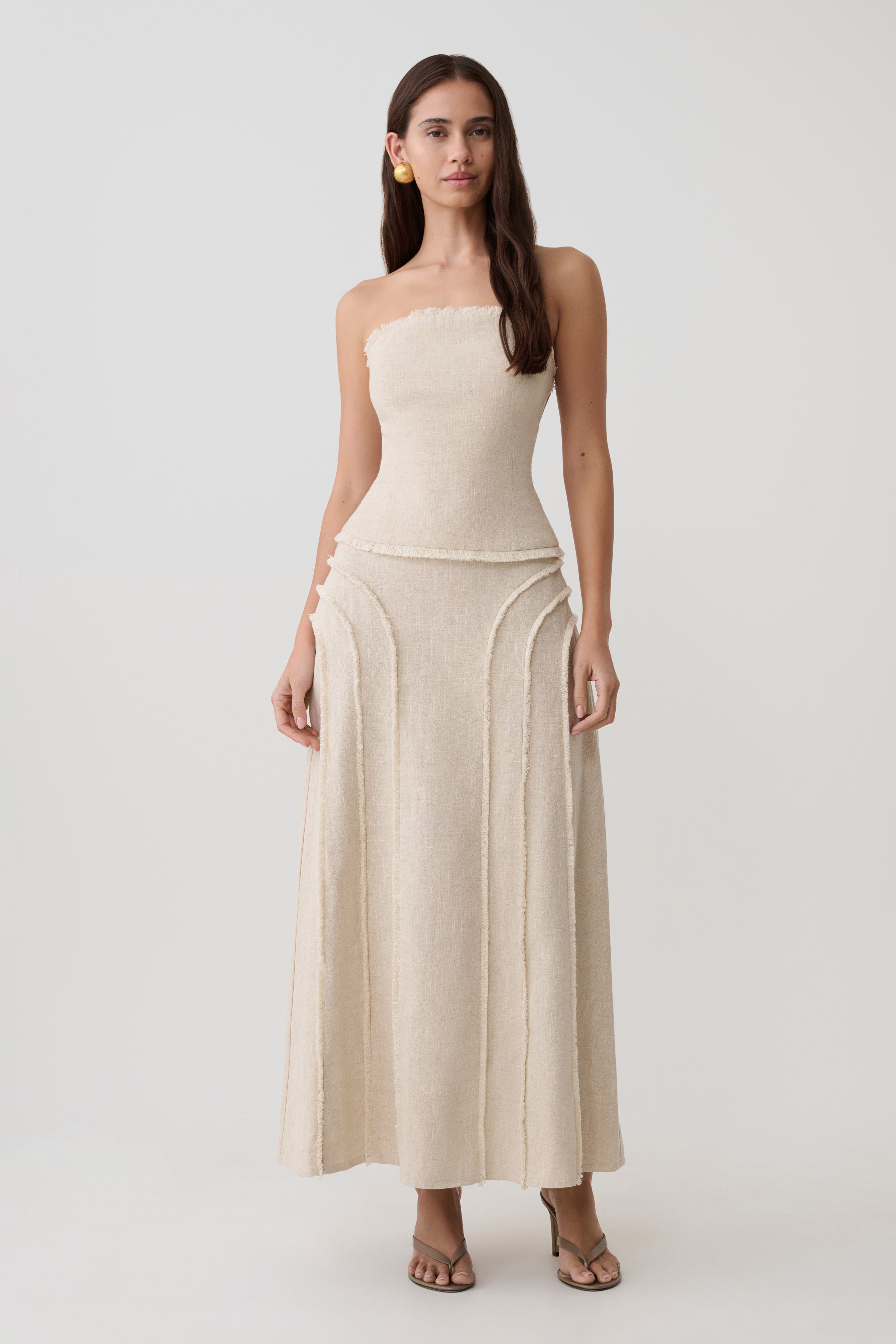 Annie Strapless Tie Back Linen Top - Natural