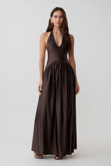 Cypress Halter Maxi Dress - Chocolate