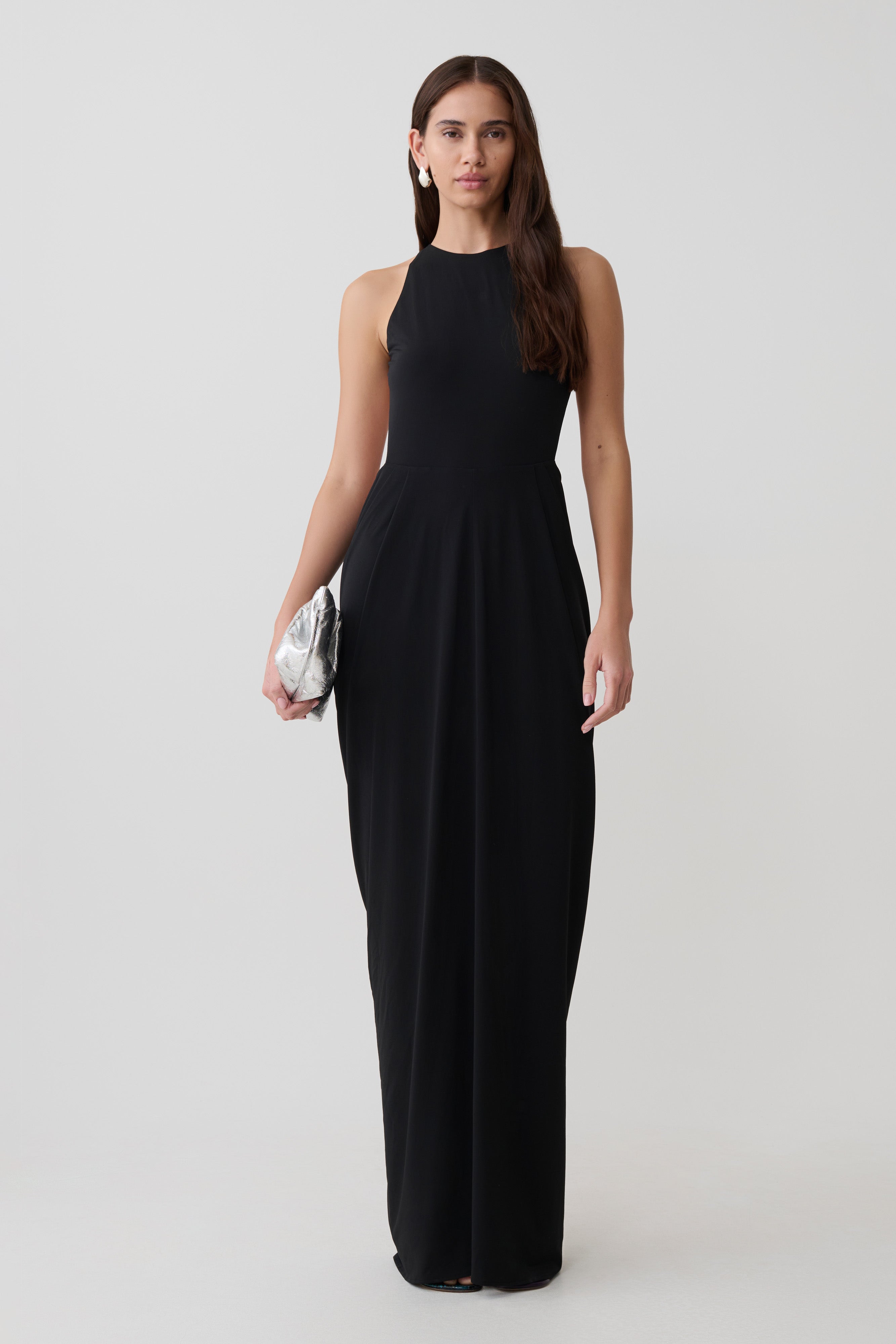 Bahari Low Back Halter Maxi Dress - Black