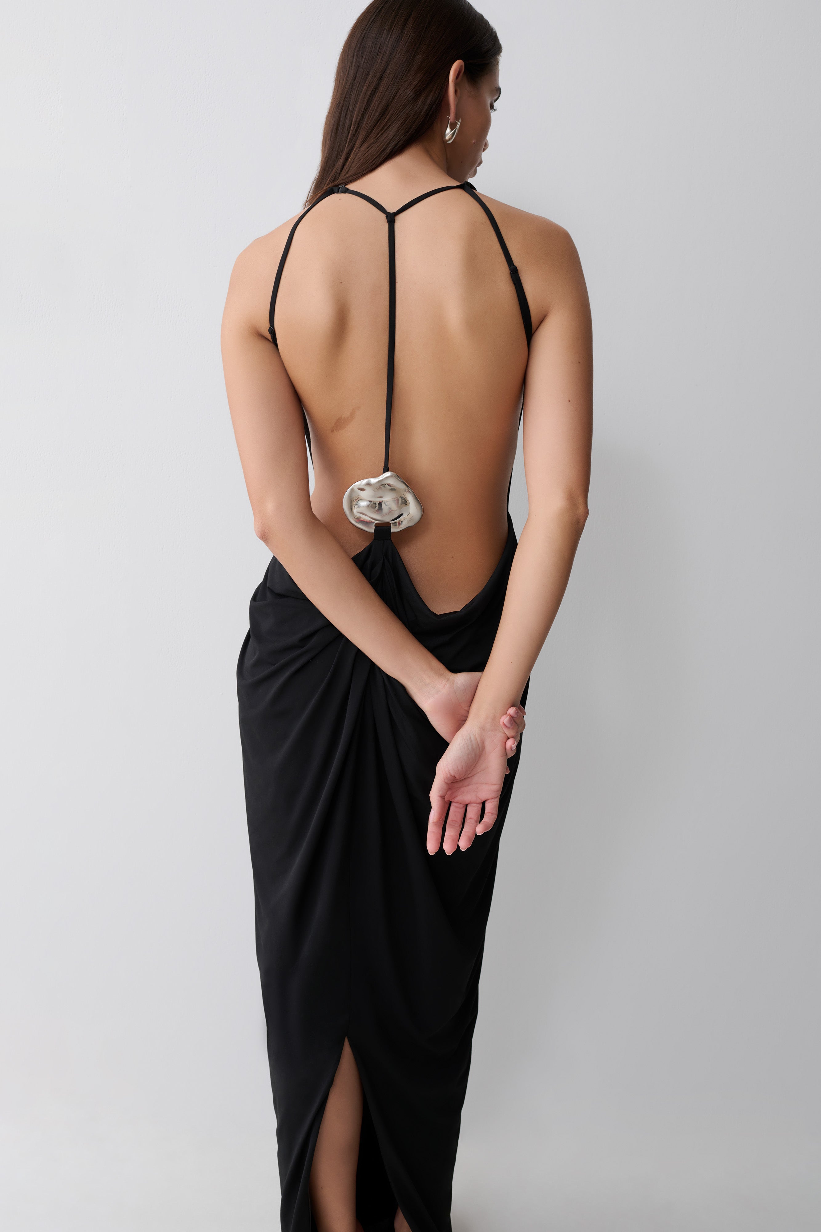 Bahari Low Back Halter Maxi Dress - Black