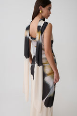 Dakota Chiffon Maxi Dress With Scarf - Ivory Oversized Floral Print