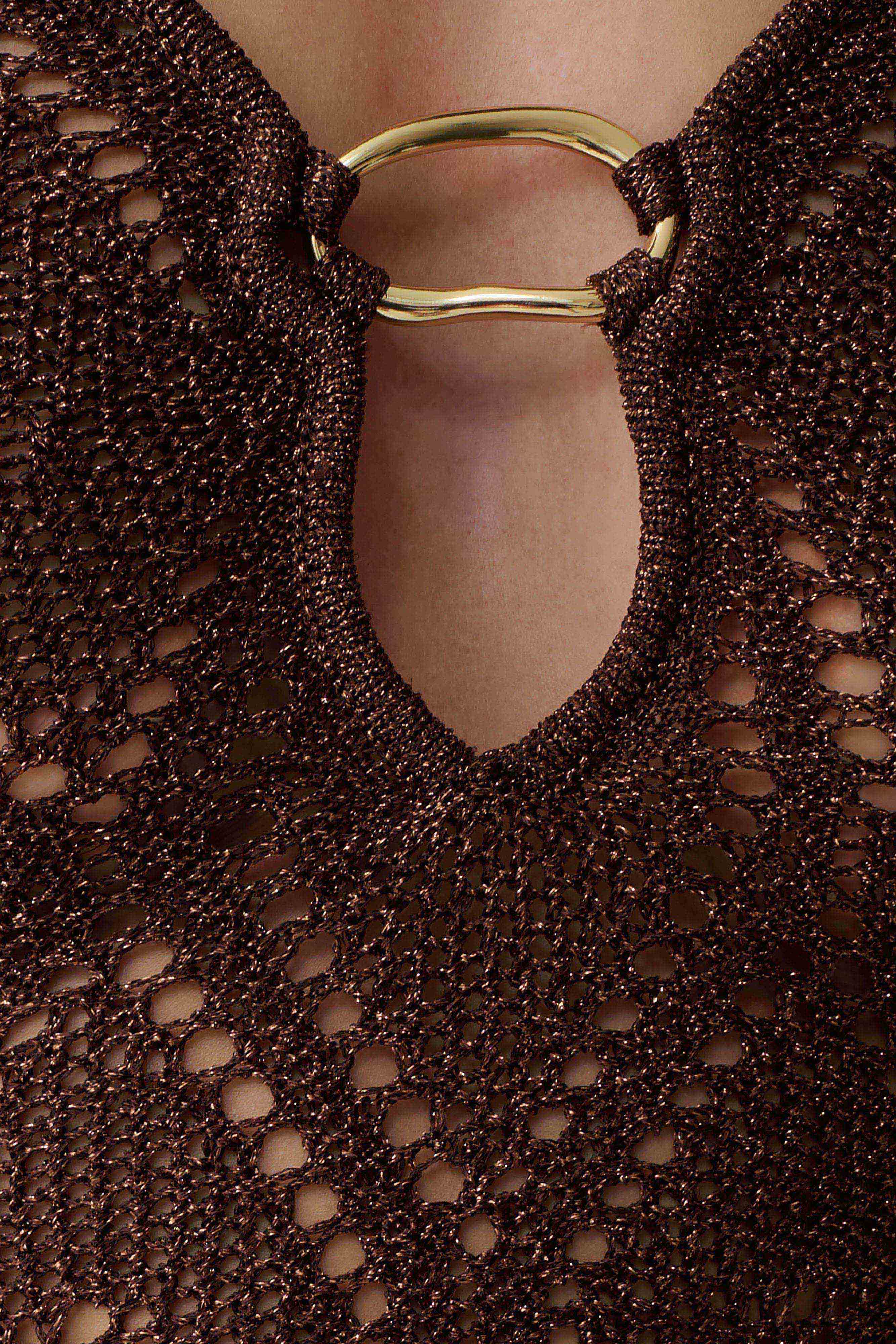 Chelsea Lurex Crochet Maxi Dress - Bronze