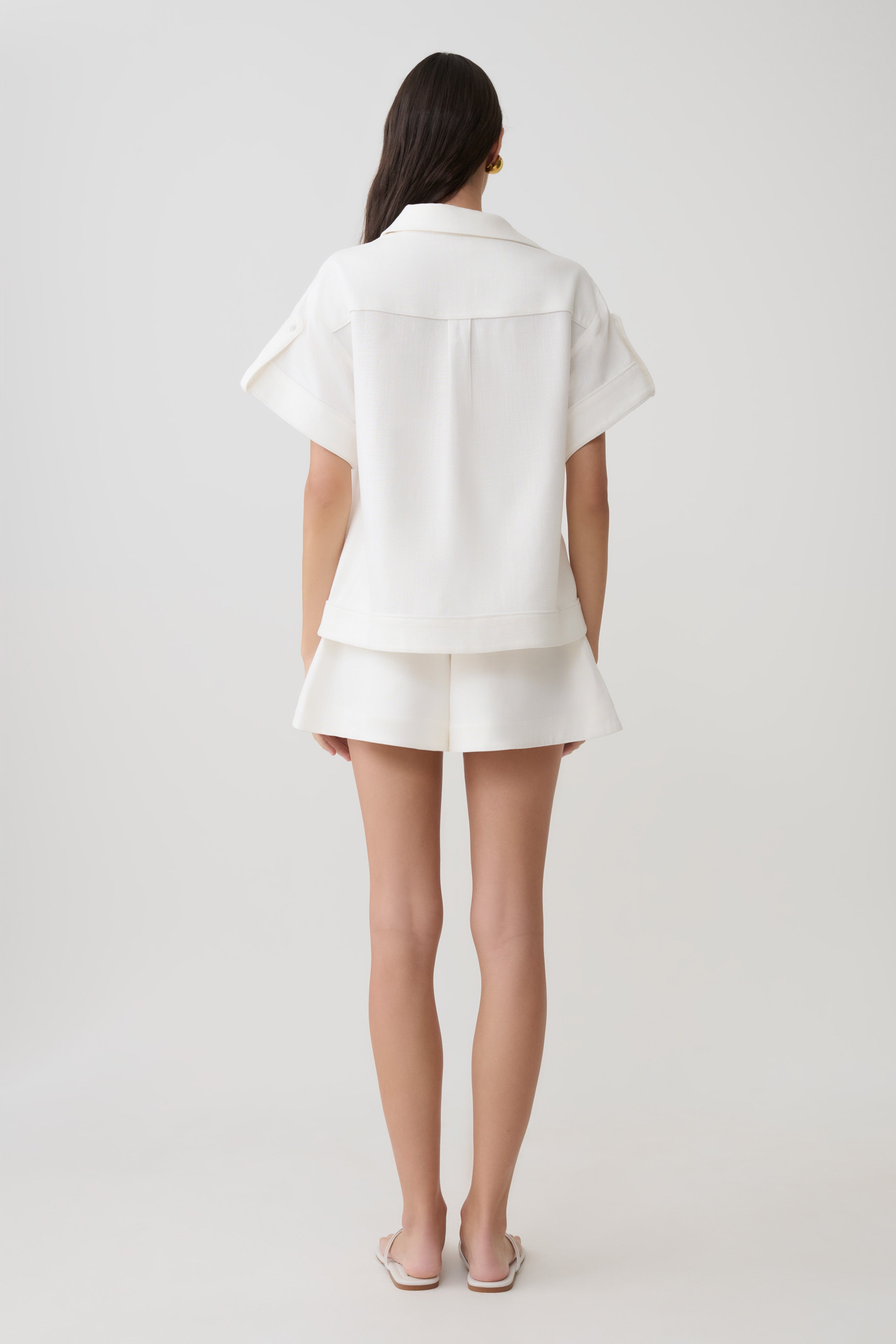 Selena Linen Short Sleeve Shirt - White