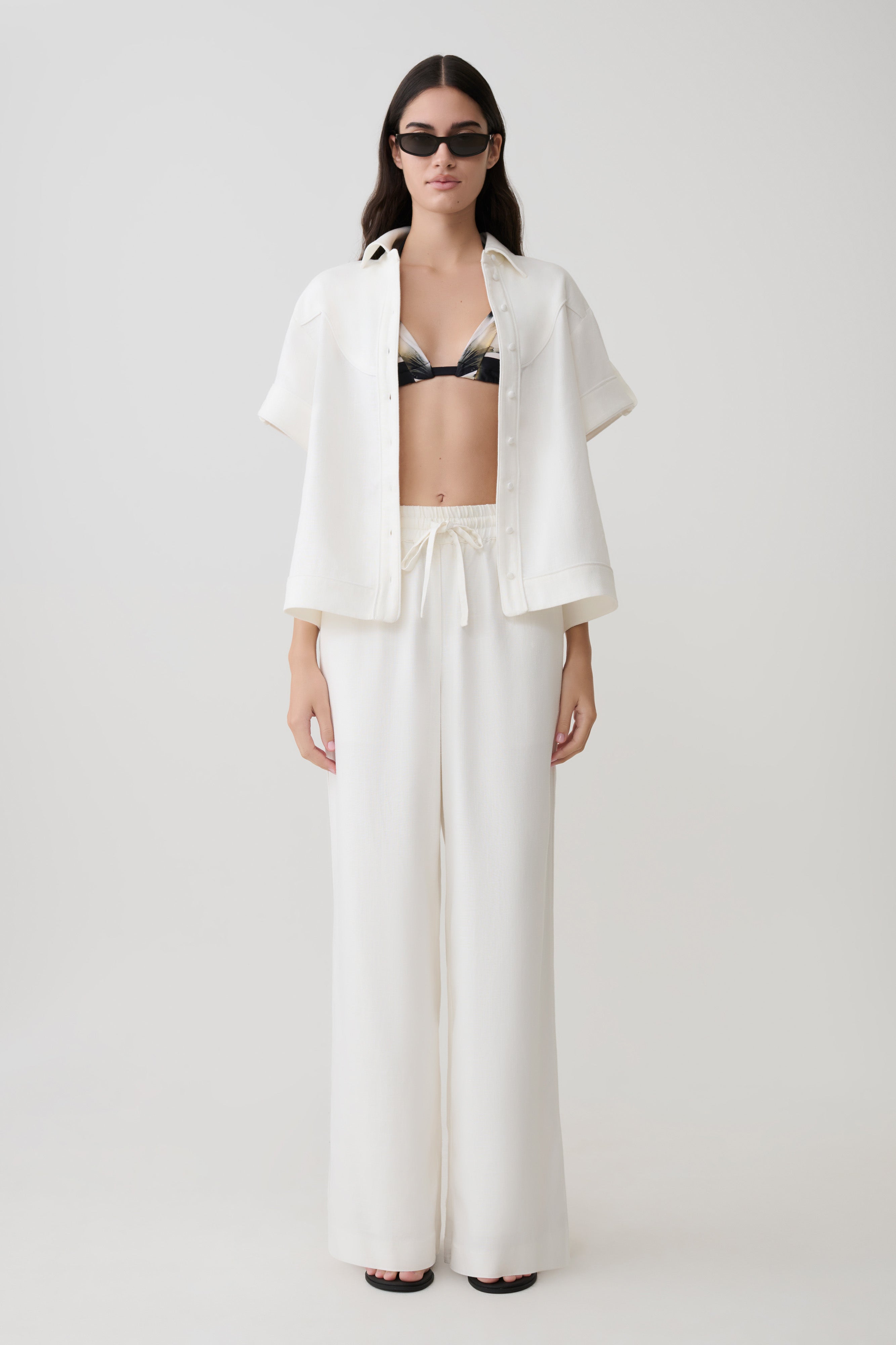 Selena Linen Short Sleeve Shirt - White