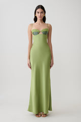 Fiorella Embellished Satin Maxi Dress - Pistachio