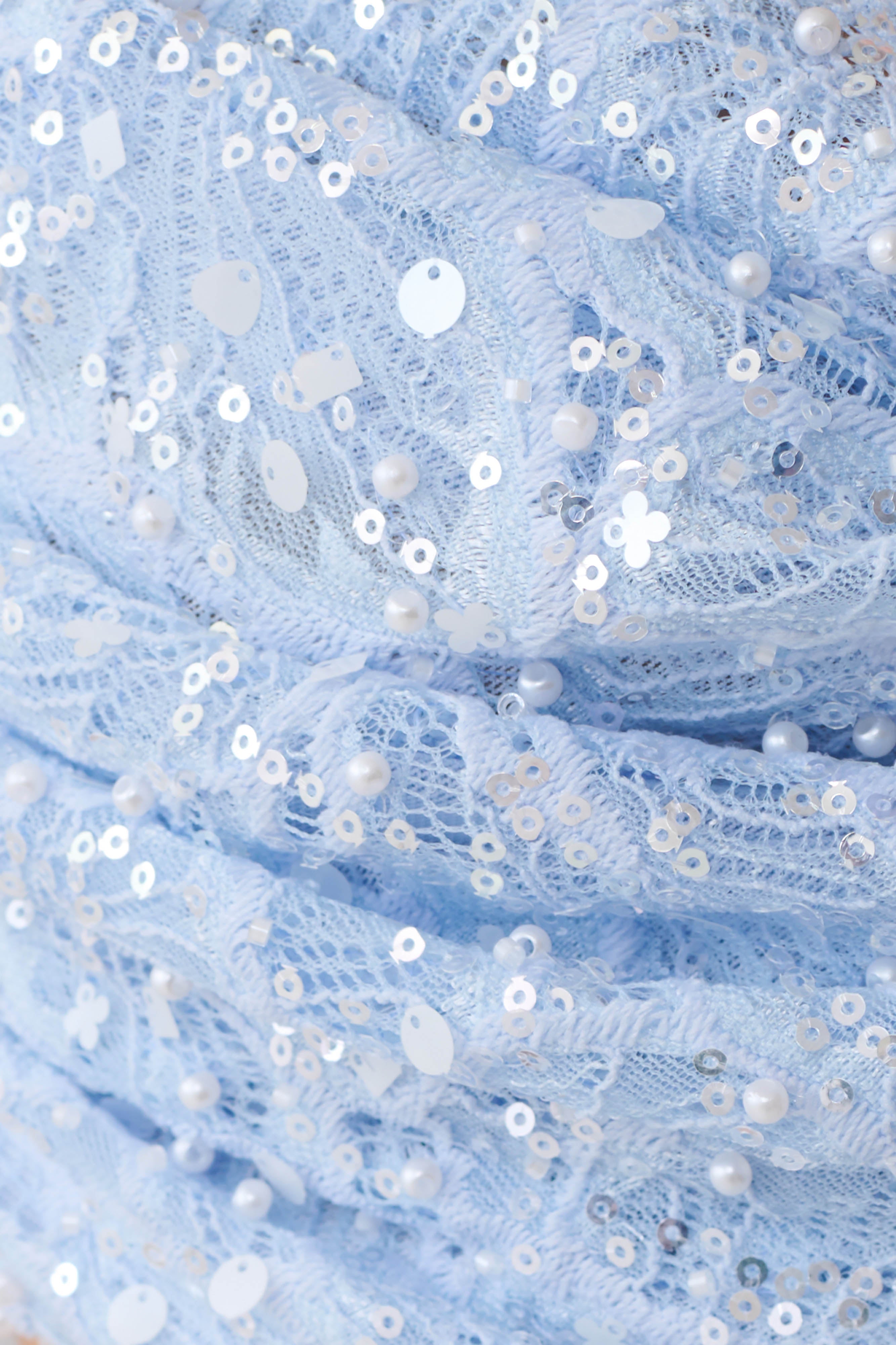 Kiara Pearl Beaded Cowl Crop Top - Powder Blue