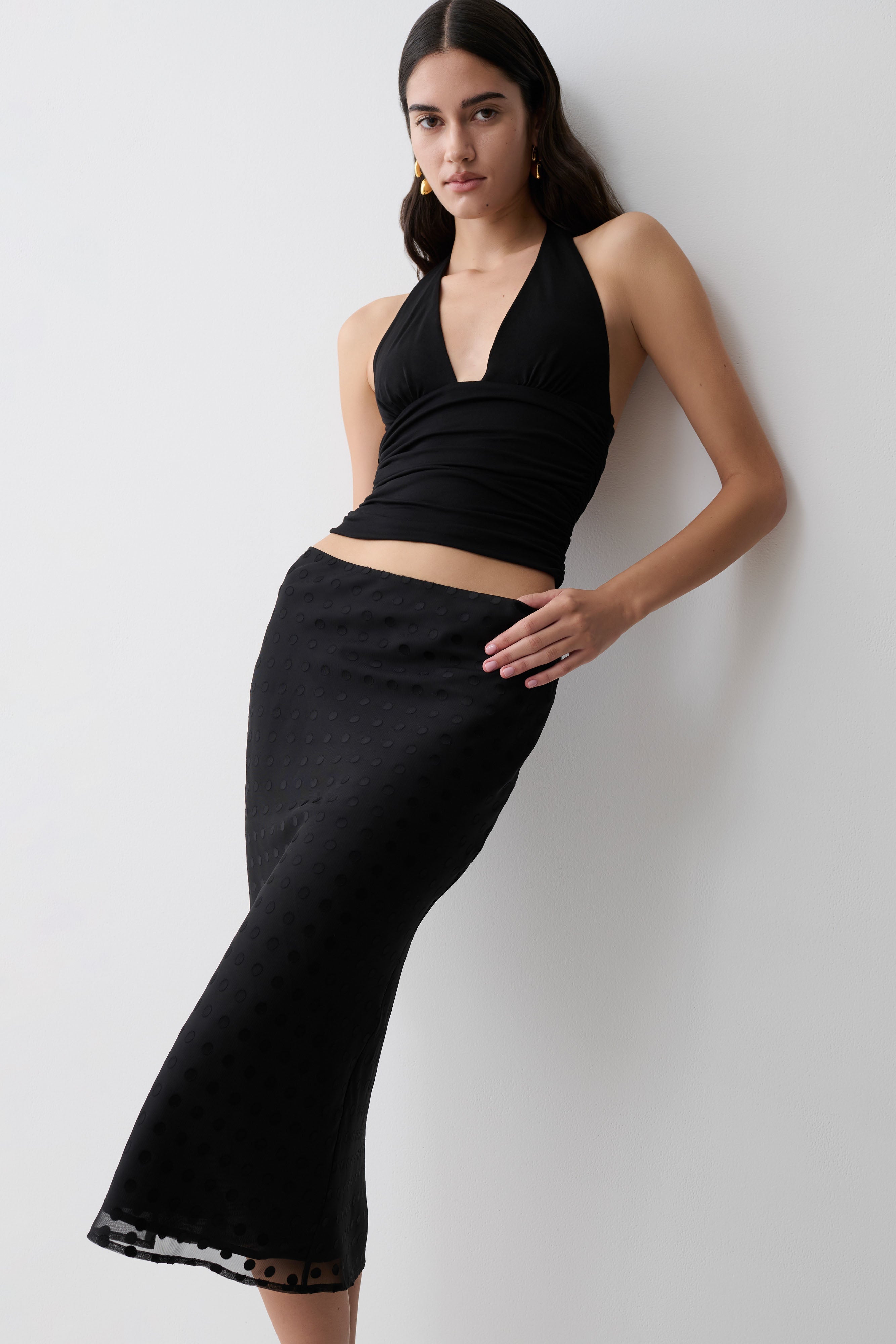 Lilah Devore Midi Skirt - Black