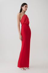 Elina Satin Necklace Maxi Dress - Red