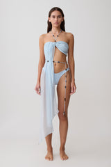 Kai Beaded Draped Scarf Top - Pale Blue