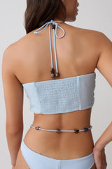 Kai Beaded Draped Scarf Top - Pale Blue