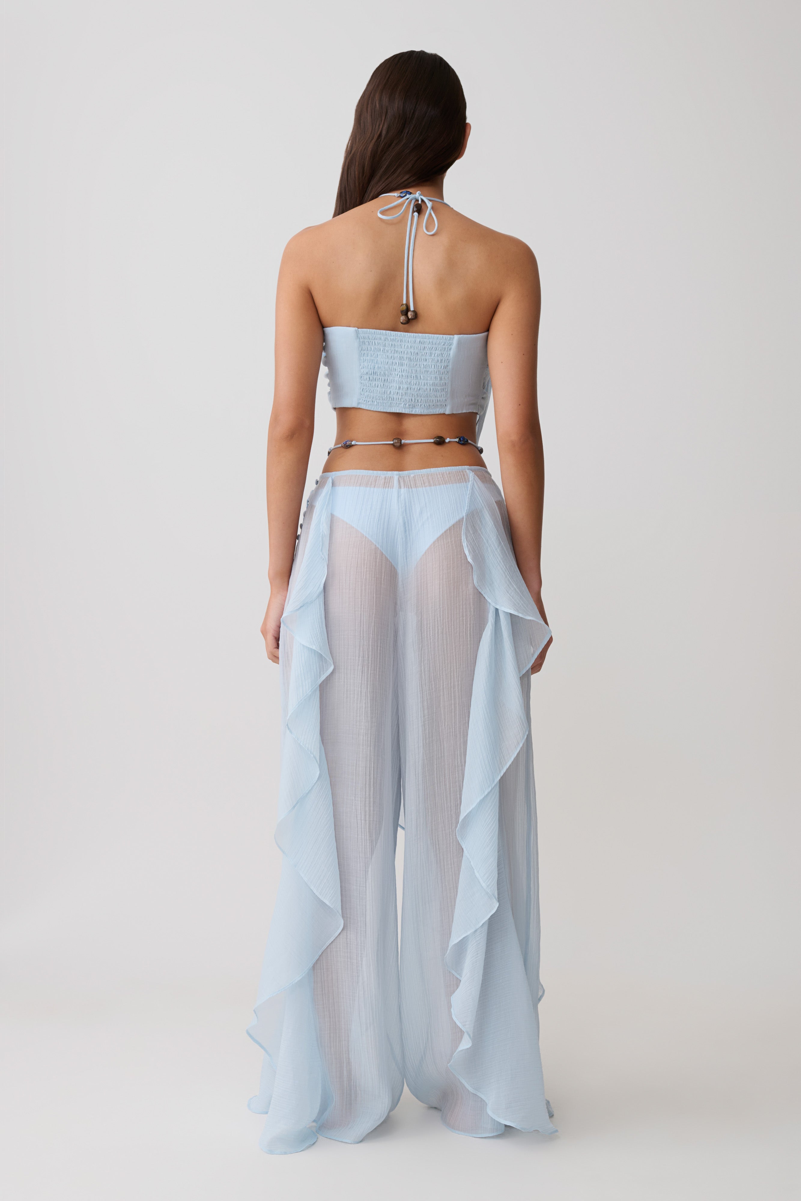 Kai Sheer Draped Ruffle Pant - Pale Blue