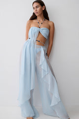 Kai Sheer Draped Ruffle Pant - Pale Blue