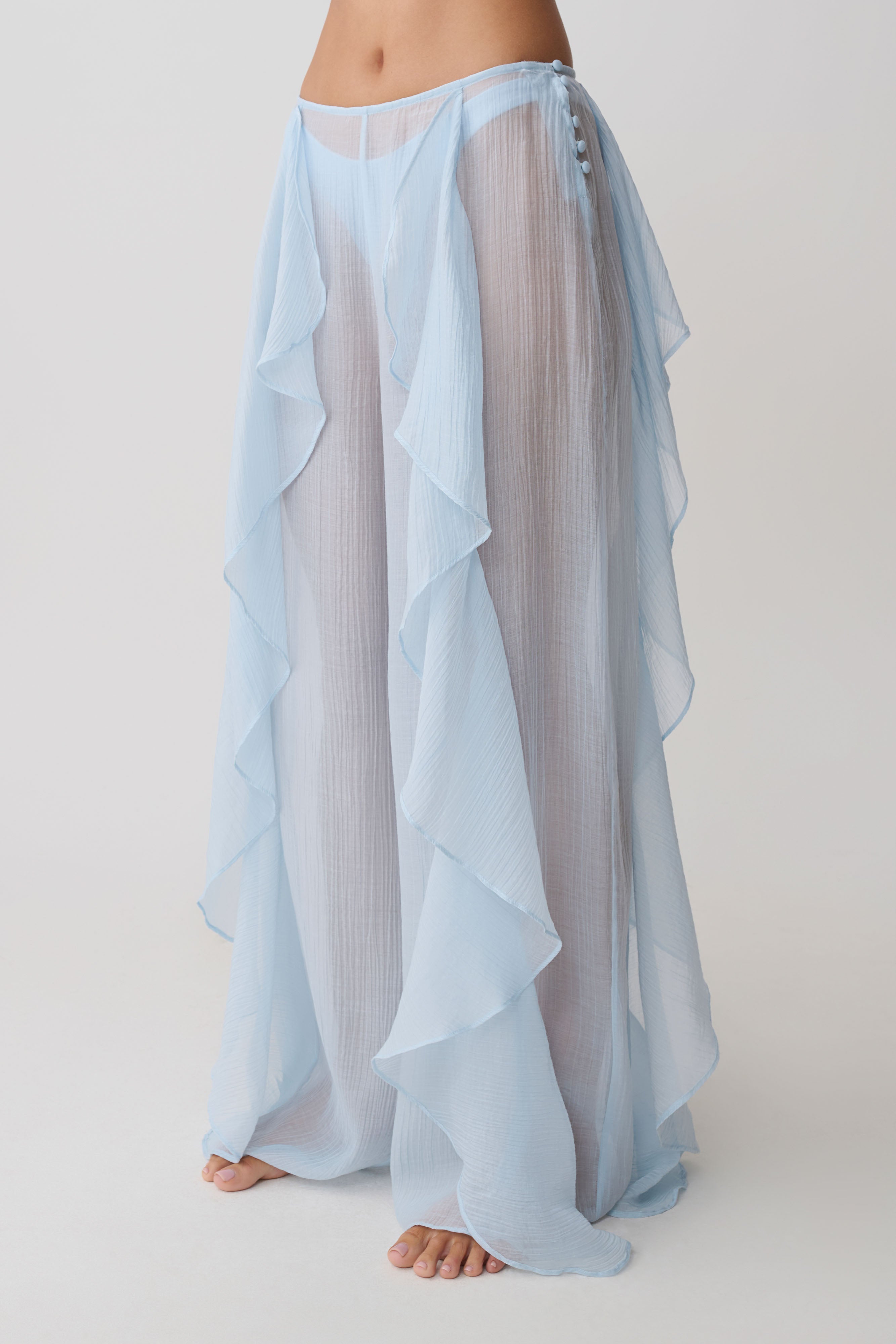 Kai Sheer Draped Ruffle Pant - Pale Blue